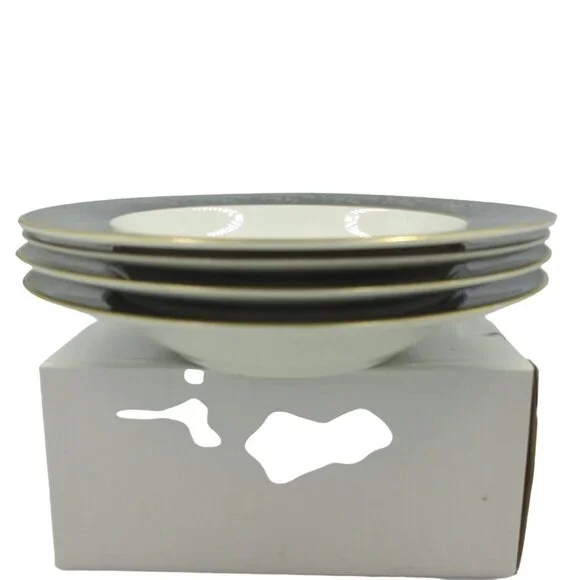 Stradford Rim Soup Bowl Chantilly Dark Green Gold Floral Set of 4 - Picture 10 of 11